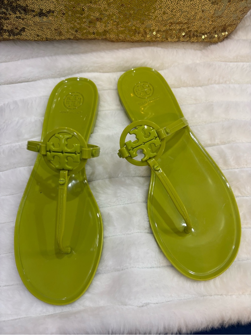 Tory Burch Lime Green Miller Jelly Thong Sandals